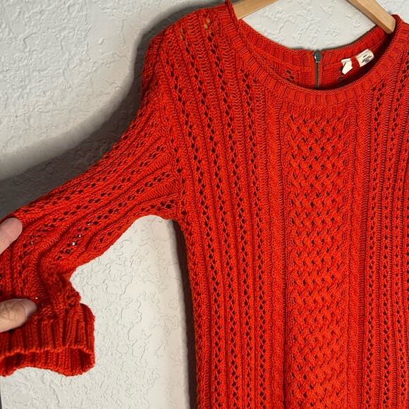 Anthropologie Moth Orange Knit Sweater Exposed Back Zipper Twee Preppy School - Picture 3 of 7